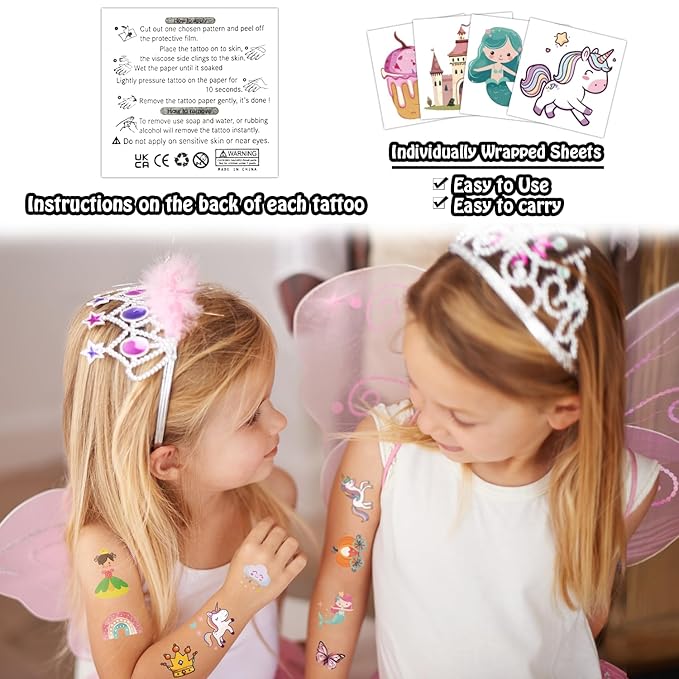 Partywind 408 PCS Kids Tattoos for Party Supplies, Individually Wrapped Sheet Temporary Tattoos Stickers for Kids Goodie Bag Stuffers, Fun Birthday Party Favors - Sweet
