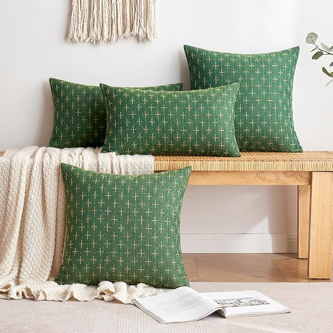 MIULEE Pack of 2 Christmas Decorative Burlap Linen Throw Pillow Covers Modern Farmhouse Pillowcase Rustic Woven Textured Cushion Cover for Sofa Couch Bed 20x20 Inch Christmas Green