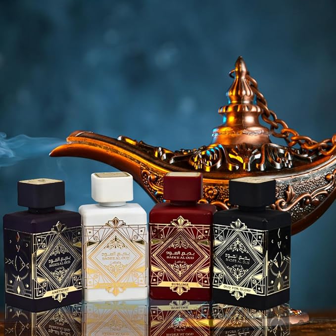 Lattafa Perfumes Bade'e Al Oud for Unisex 4 Piece Eau de Parfum Gift Set (Oud for Glory + Sublime + Amethyst + Honor & Glory) 3.4 Ounce/100 ml each