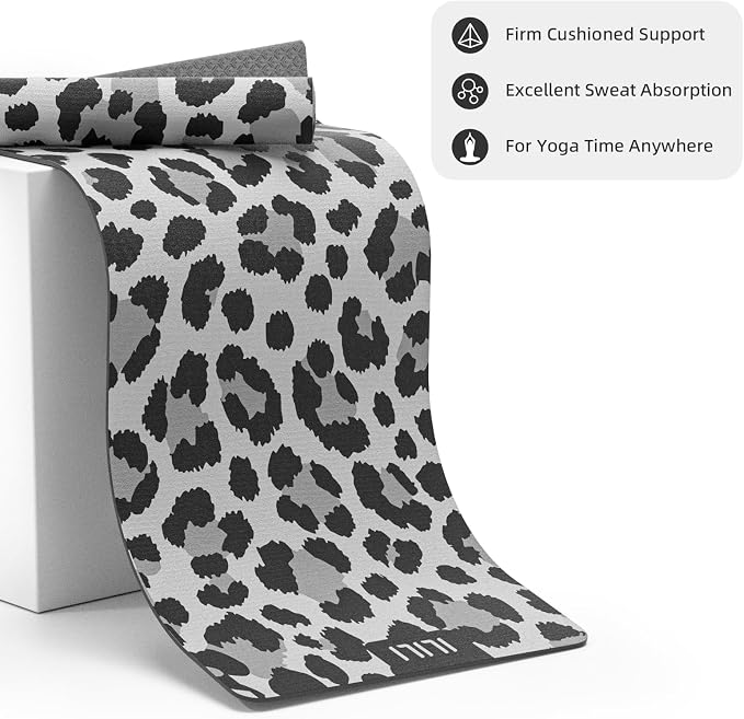 ILILI Yoga Mat Leopard Print Yoga Mat 8mm, Suede & TPE Thick Exercise Mat, Workout Mat for Women Men, 72''x25'' Fitness Mat with Strap for Home Gym, Yoga, Pilates, Stretching