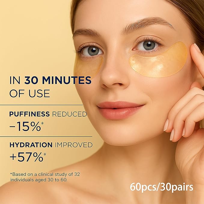 MAVENI 24K Gold Eye Mask-Under Eye Patches for Dark Circles-60 Pcs for Puffy Eyes,Anti-Aging,Bags & Wrinkles,Boost Lift & Firm the Look of the Eye Area,Hydrating, Anti-Wrinkle & Cooling