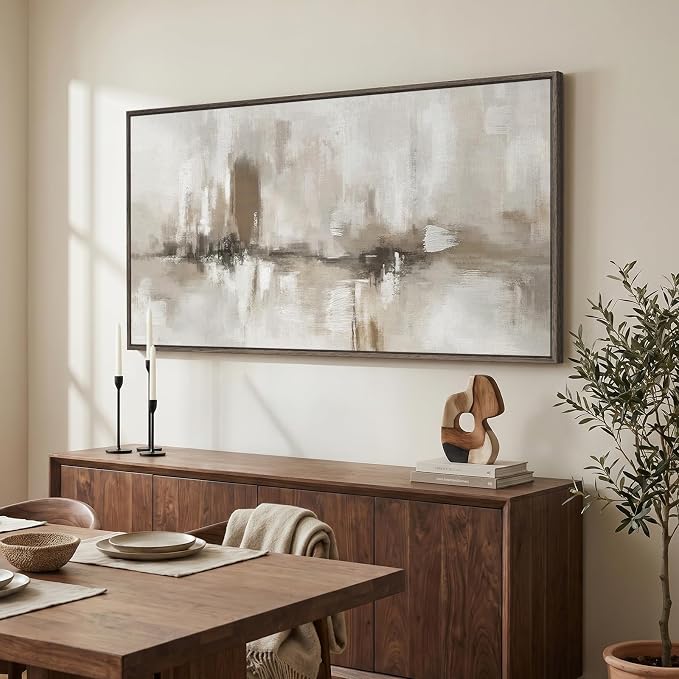 Large Framed Neutral Abstract Wall Art for Living Room, Horizontal Beige Gray Canvas Prints Paintings Artwork for Walls, Modern Minimalist Pictures Wall Decor for Bedroom Dining Room Office 60x30 In