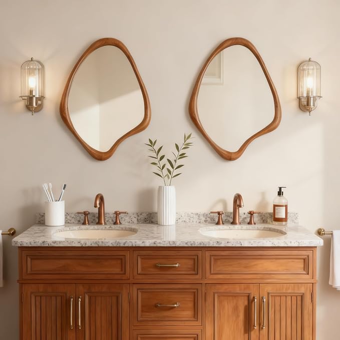 Asymmetrical Mirror, Irregular Wall Mirror, Wall Mirrors Decorative for Bedroom Living Room Entryway Hall, Wood Mirror for mid Century Modern Decor 29" H x 23" W