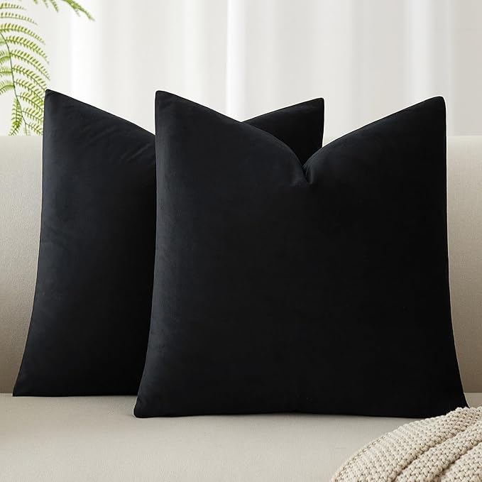 Throw Pillow Covers Set of 2 for Couch Bed Velvet Cushion Cover 14x14,Black | Decorative Pillow Covers with Invisible Zipper for Sofa Living Room Bedroom Home Decor Modern Halloween