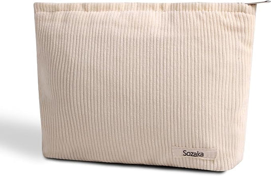 Cosmetic Bags for Women - Corduroy Cosmetic Bag Aesthetic Women Handbags Purses Smile Dots Makeup Organizer Storage Makeup Bag Girls Case Bags (Pure Milky white)