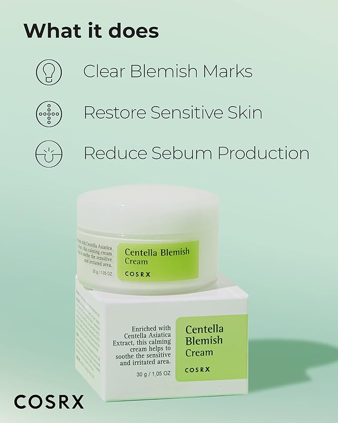 COSRX Acne Treatment Routine- Centella Blemish Cream + Centella Water Alcohol-Free Toner- Soothing, Healing Duo with Centella Asiatica (CIca) for Sensitive, Blemish-prone Skin, Korean Skin Care