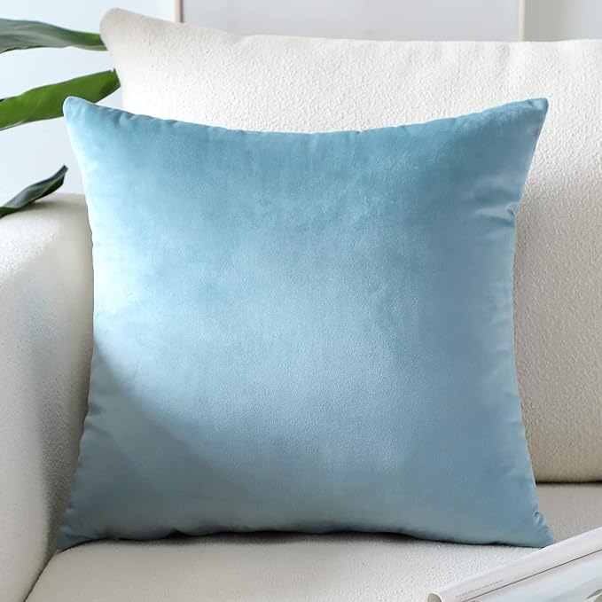 Artscope Luxury Velvet Pillow Covers Super Soft Decorative Square Throw Pillow Covers Case Cushion Covers for Sofa Couch Bedroom Car Decor 22x22 Inch Light Blue