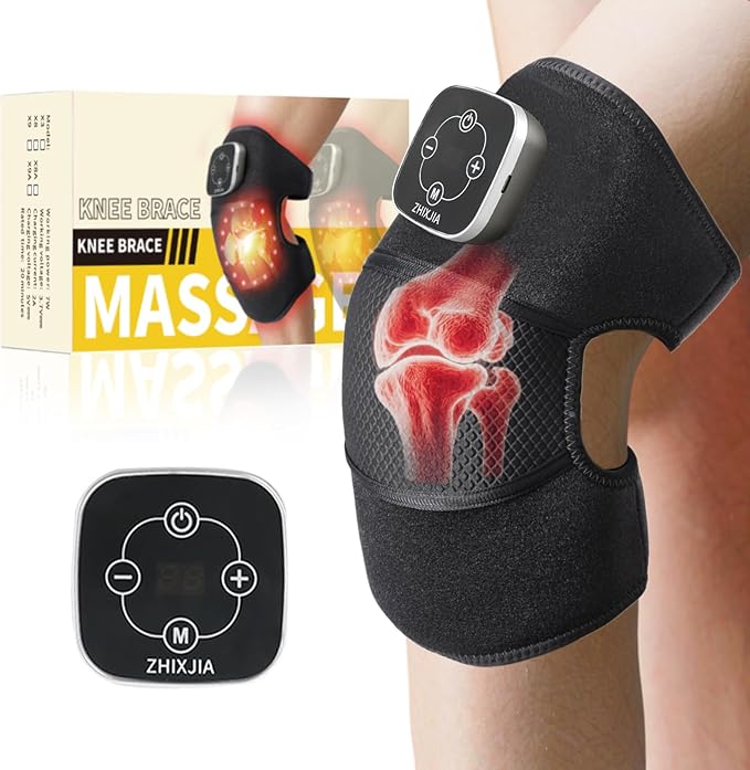 Red Light Therapy & Vibration Knee Massage - Wireless Rechargeable Magnetic Attraction Controller, 660nm&850nm Red Light Therapy Heated Device for Knee, Gifts for Grandma & Grandpa, Black