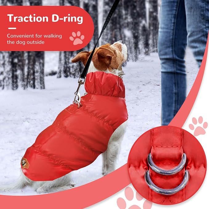ABRRLO Winter Warm Dog Jacket for Small Medium Dogs Cat Cold Weather Coats with Harness Paded Dogs Fleece Vest Waterproof Windproof Dog Snow Jacket Pet Puppy Clothes (Red,XL)