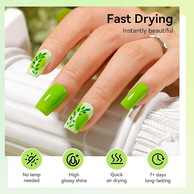 Green Nail Polish, Spring Summer Olive Teal Natural Green Shade Nail Polishes for Fingers & Toenails, Quick Dry, Non Gel, Rich in Castor Oil, Nail Art DIY at Home St. Patrick's Day Gift