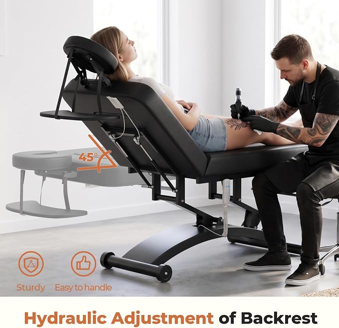 Paddie 550lbs Hi-Lo Electric Massage Table Professional, Black | Hydraulic Adjustable Backrest, Adjustable Face Cradle, Rolling Wheels