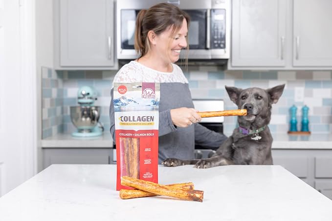 Wild Eats Salmon Flavor Collagen Cheek Roll Chew 10" 3pk Pig Ear Substitute | Long lasting treats and bones for medium dogs, retriever style texture, 3 per bag, satisfies natural gnawing urges daily