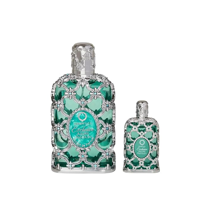 Orientica Azure Fantasy 2-Pc Gift Set Extrait de Parfum – Fresh, Citrus, Bergamot, Ginger, Nutmeg, Geranium, Lily, Jasmine, Ambergris, Musk - Arabic Perfume for Men & Women – 1.0oz/30ml + 0.25oz/7.5ml
