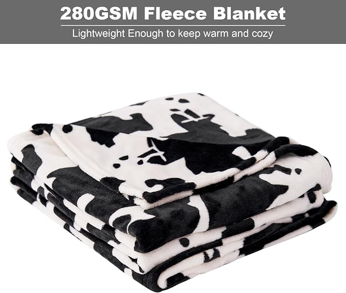 Viviland Fleece Blankets Queen Size Cow Print - 280GSM Lightweight Soft Fuzzy Cozy Plush Queen Blanket for Bed, 90x90 inches