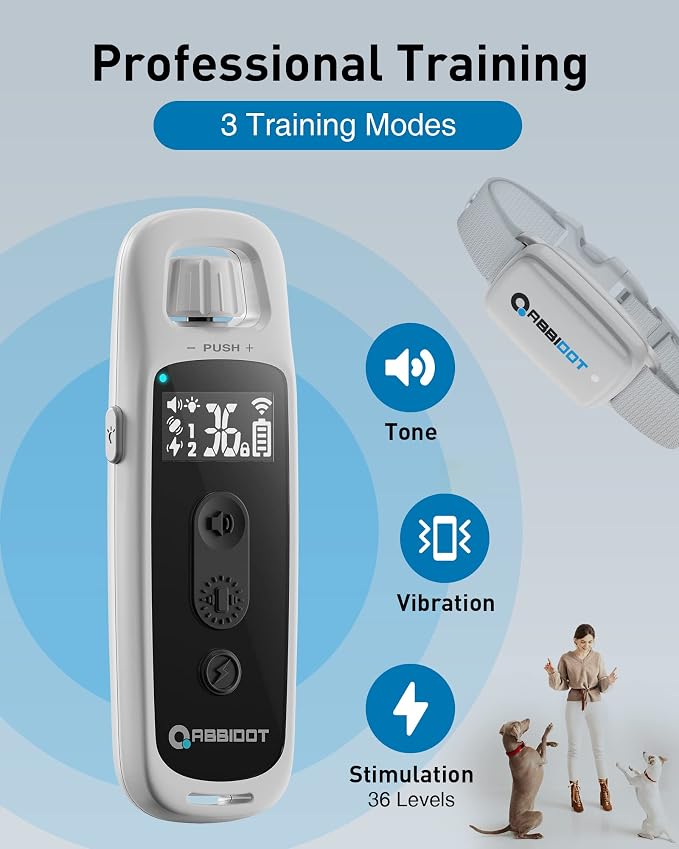 ABBIDOT Shock Collar for Dogs, 3300 FT Dog Training Collar with Remote, IPX7 Waterproof with 4 Training Modes, Rechargeable E-Collar for All Breeds (15-120 lbs) (Light Blue, 1 Collar)