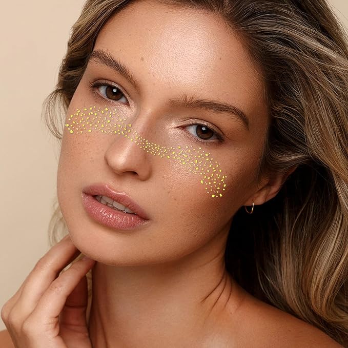 Waterproof Glitter Freckles Face Tattoo - 8pcs Silver Sparkle Freckles Patches for Women, St Patricks Day & Cosplay Makeup, Long-Lasting Festival Accessories