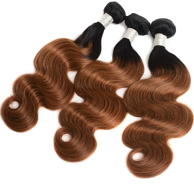 Ombre Human Hair Bundles Brazilian 1b/30 Two Tone Ombre Body Wave Human Hair 3 Bundles 14 16 18inch 100% Unprocessed Virgin Hair Bundles Weaves Extensions for Women