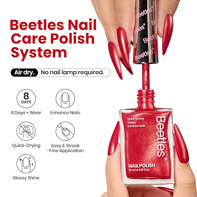 Beetles Red Nail Polish 15ML Quick Dry Glitter Fingernail Polish 4th of July DIY Salon Spring for Women