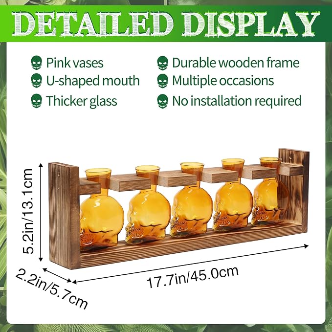 Plant Terrarium Propagation Stations Halloween Skull Planter Vase Skulls | decor With Wooden Stand Gife for Father - 5 Vases