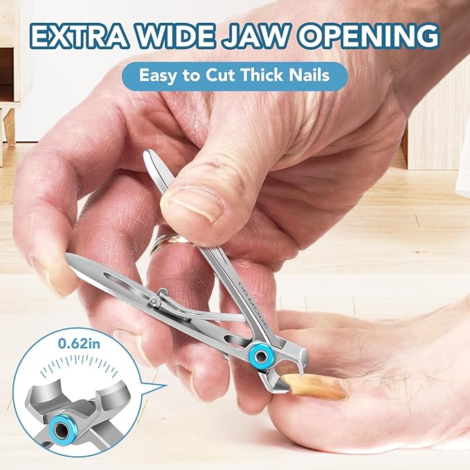 Nail Clippers for Men Thick Nails - DRMODE 16MM Wide Jaw Opening Extra Large Toenail Clippers & Easy Grip 360 Degree Rotary Fingernail Clippers for Seniors Nail Cutter with Nail File Cuticle Trimmer