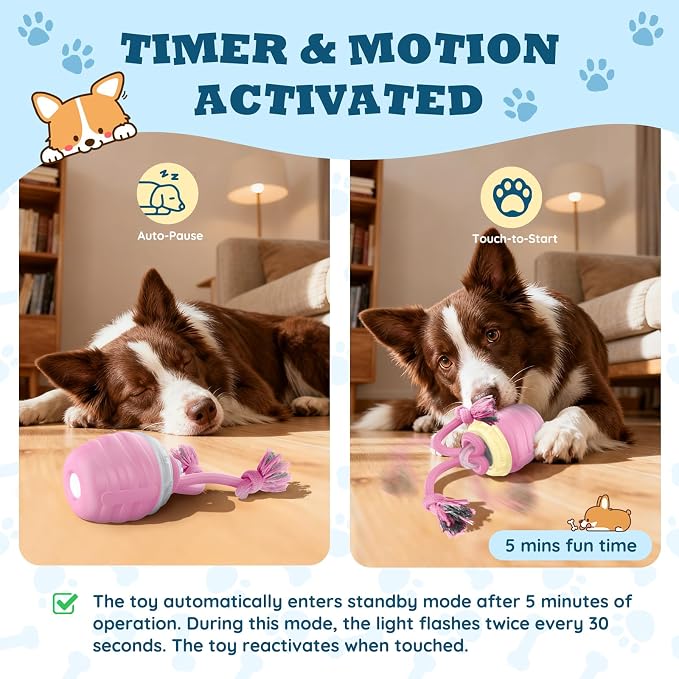 Interactive Dog Toys Ball - New Upgraded Chase Buddy Dog Toy for Medium/Large Dogs, Automatic Moving and Rolling Dogs Ball for Boredom, USB Rechargeable(Pink)