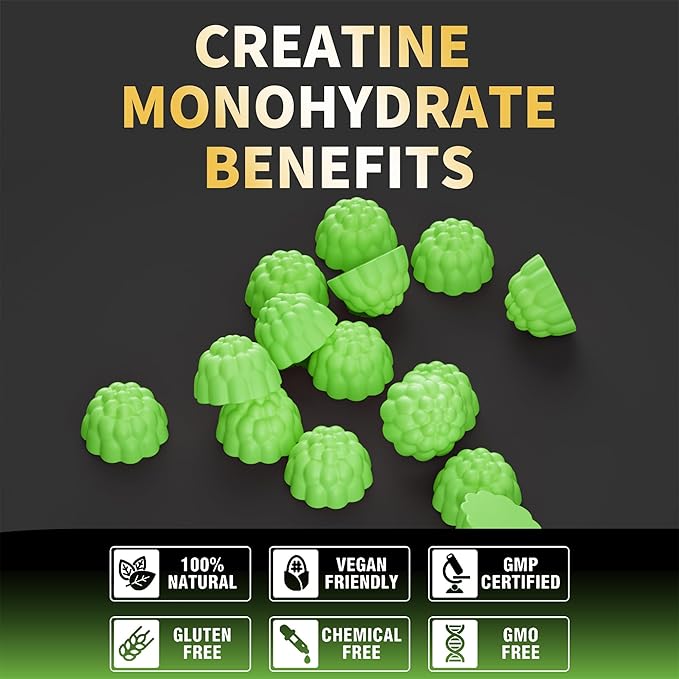 Nutravita Creatine Monohydrate Gummies for Men & Women-5g of Creatine Monohydrate per Serving - Sugar Free,Vegan, Apple Flavor, 120 Count