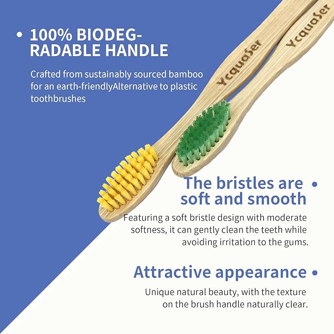 Ycquaser 8 Pack Bamboo Toothbrushes - Soft Bristles, BPA Free, Eco-Friendly Natural Wooden Toothbrushes for Adults & Family, Zero Waste Compostable Handle