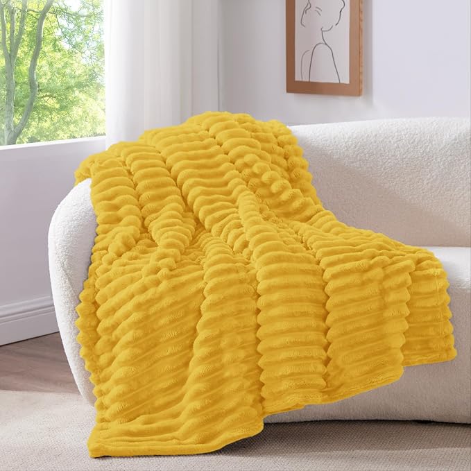 BEDELITE Ribbed Twin Blanket for Couch & Bed, Light Yellow, 60"x80" | Ultra-Soft Plush Fleece, Cozy, Warm Yet Lightweight, Ribbed Texture, Home Decor, Machine Washable, Giftable, All-Season Use