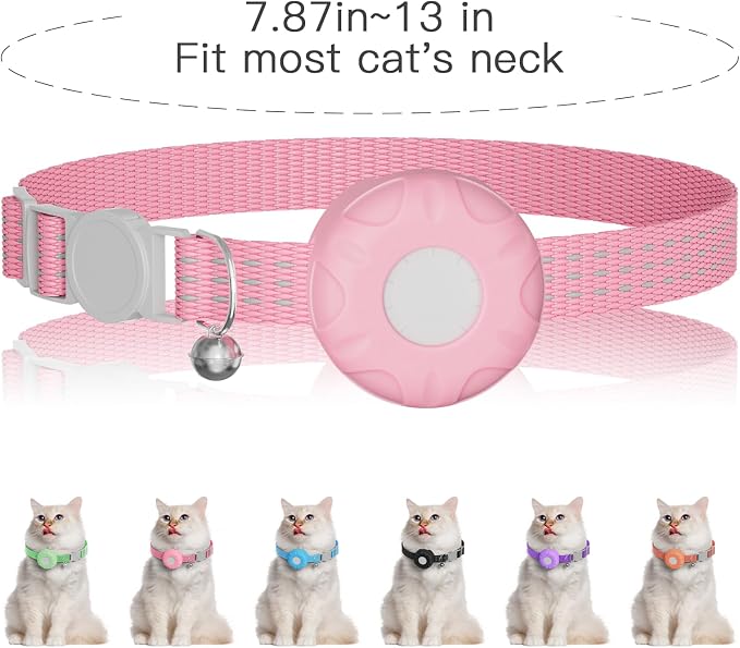 Cat Tracker, GPS Tracker Compatible with Apple Find My App(Only iOS), Waterproof Cat Tracker Collar with Bell and Safety Elastic Buckle, No Monthly Fee, Pet Trackers for Vehicles, Pets, Kids (Pink)