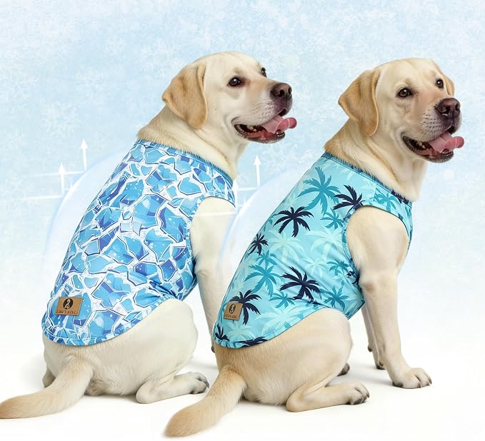 Cooling Sunblock Dog Clothes for Large Dogs,2 Pack UPF50+ UV&Insect Protection Quick Dry Dog T Shirts for Outdoor,Anti-Hair Loss Breathable Sleeveless Pet Vest Tank Tops,Ice Cube&Coconut,XL