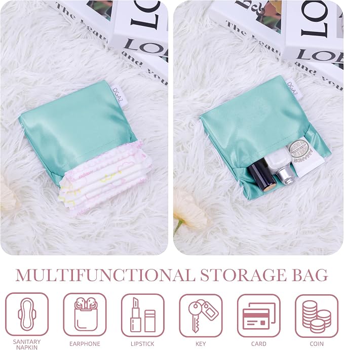 DGAZ silk Sanitary Napkin Storage Bag, Period Bag for Teen Aged Girls, Portable Period Bag for Panty Liners/Menstrual Cup/Small Tampons，Mini Makeup Bag for Purse(Blue Zephyr)