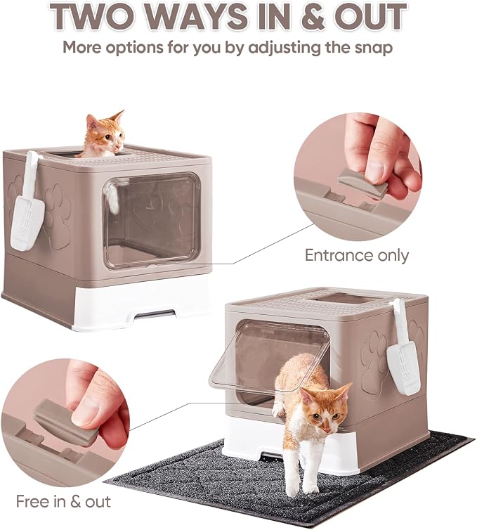 Medario Cat Litter Box with X-Large Litter Mat and Scoop(Upgrade Coffee) | Large Covered Litter Box with Lid, Enclosed Kitty Box,Front Top Entry Exit, Odor Control Easy to Clean