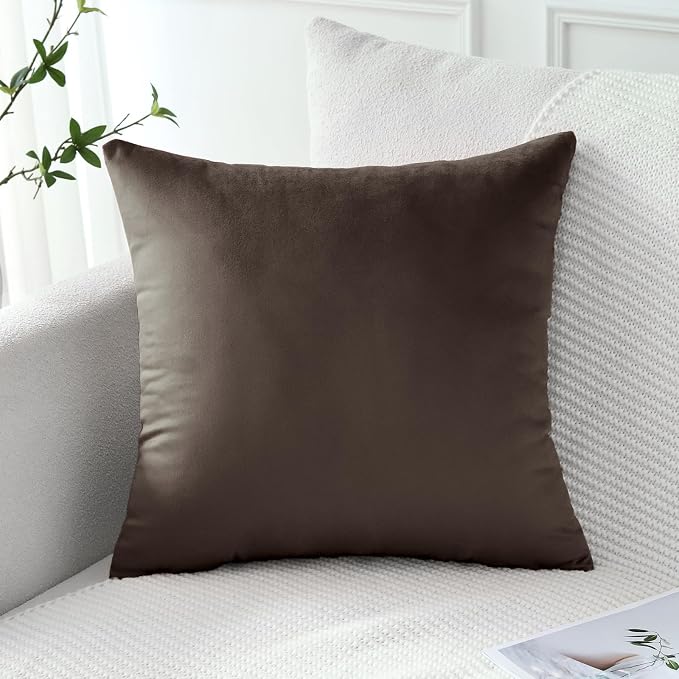 Artscope Luxury Velvet Pillow Covers Decorative Square Pillowcases Soft Solid Cushion Cases for Couch Sofa Bedroom Home Decor 16x16 Inch Chocolate Brown