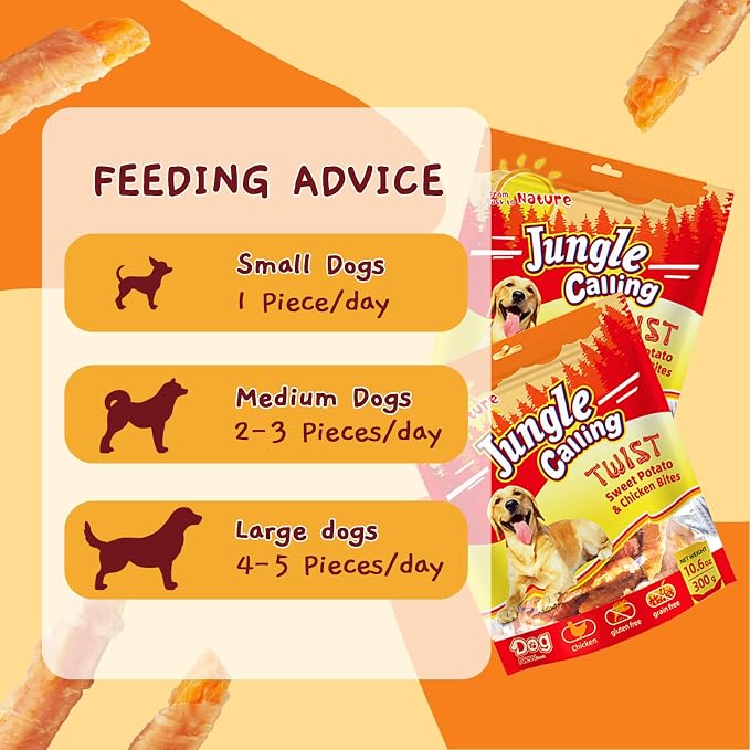 Jungle Calling Chicken & Sweet Potato Dog Treats, Rawhide Free Soft Chews | Natural High-Protein Training Treats, Grain-Free, Stomach-Friendly, No Artificial Colors, Ideal for Daily Rewards, 6 Oz
