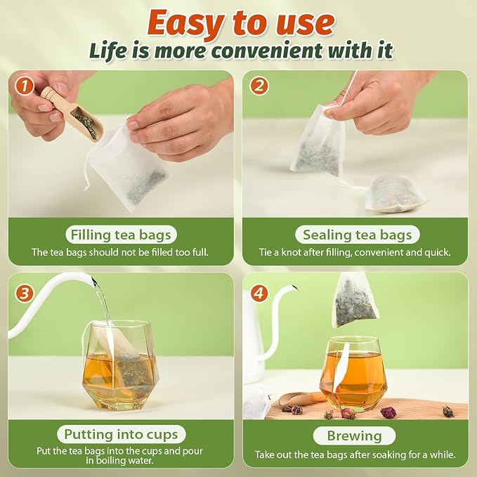 300Pcs Disposable Tea Bags for Loose Leaf Tea, Empty Tea Filter Bags with Cotton Drawstring, Fillable Tea Infuser Sachets for Loose Tea, Coffee, Herb, Spice and More (3.54"x 2.75")