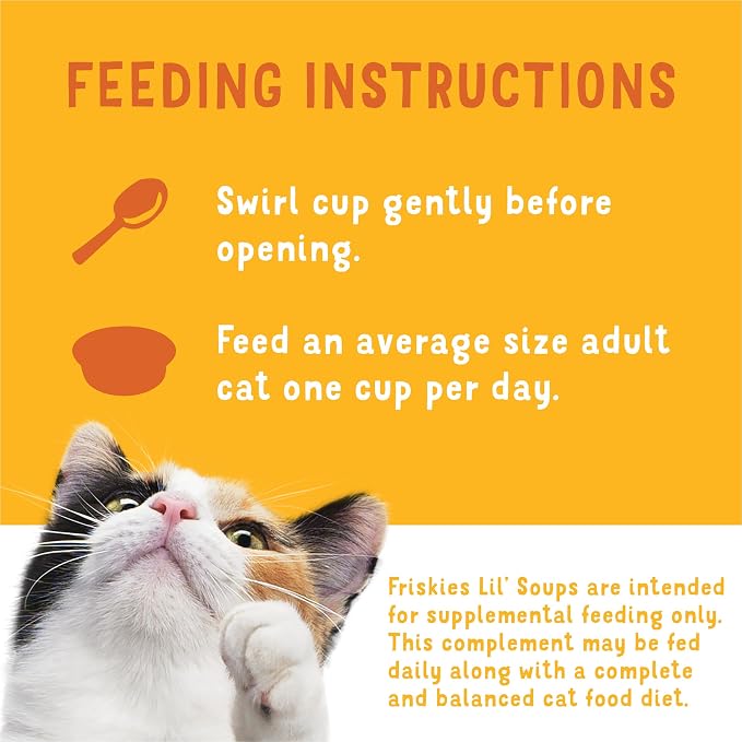 Purina Friskies Lil Soups Topper Variety Pack, 30 Count, 1.2 oz Cups | Grain-free lickable recipe with real seafood in a velvety broth, salmon, tuna or shrimp