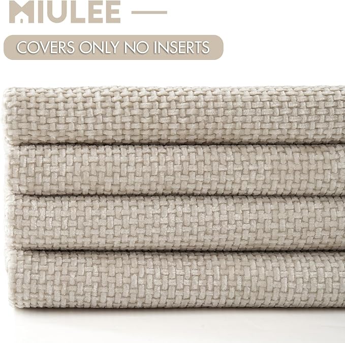 MIULEE Soft Decorative Chenille Pillow Covers Cream 18x18 Pack of 4 | Modern Home Decor, All Same Cream Color Set, Couch Throw Pillows, Farmhouse Boho Cushion Covers for Sofa Bed Living Room