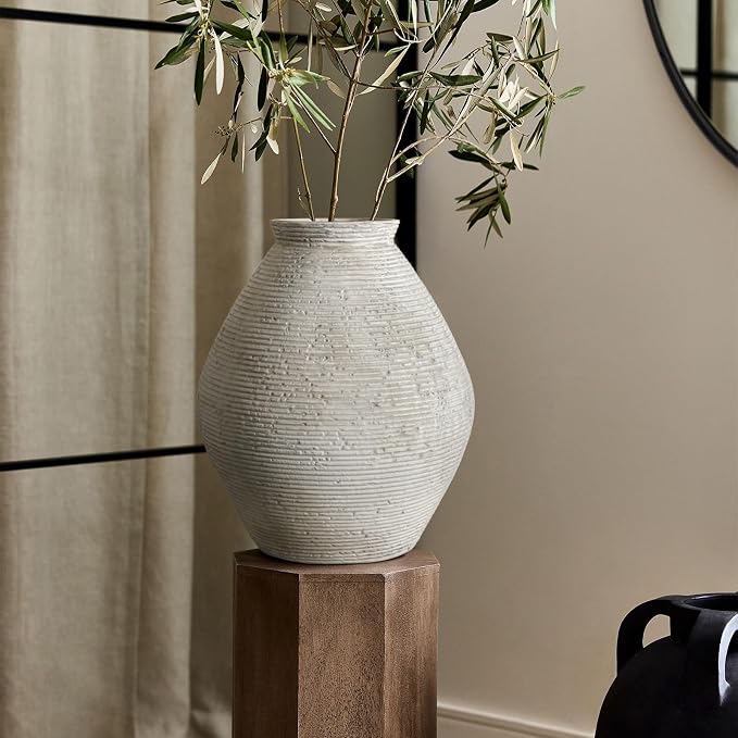 Rustic Ceramic Flower Vase Distressed Farmhouse Pottery Clay Large Terracotta Floor Vases for Decorative Table Centerpiece Modern Home Decor Aesthetic Living Room Bedroom Wedding Housewarming Gift