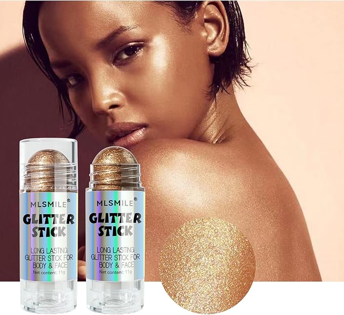 Brown Body Glitter Stick, Multi-Use Highlighter Makeup, Long Lasting Glitter Stick for Body & Face Eyes Lip, Glitter Sparkling Mermaid Sequins for Women, Great for Daily, Festival, Party