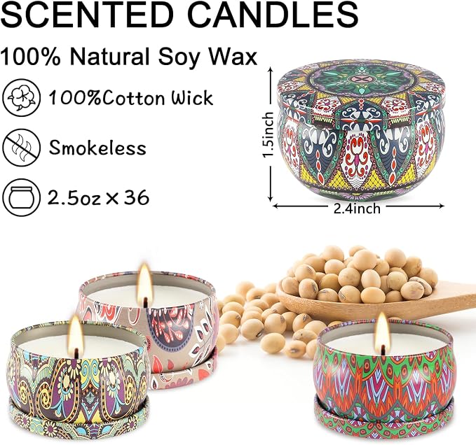 Set of 36 Christmas Scented Candle Gift Set,Natural Pure Soy Wax Aromatherapy Candles Essential Oils for Home and Women