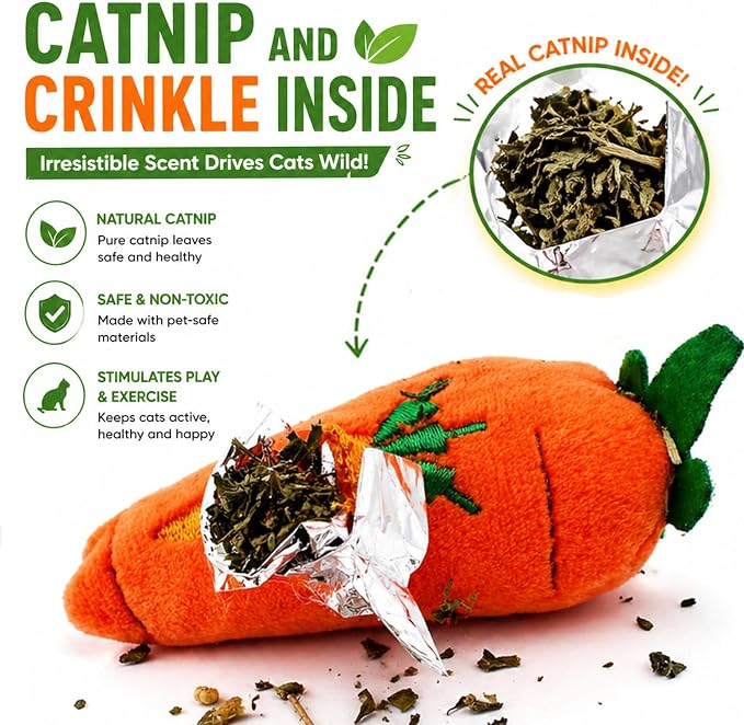 Cat Toys, Interactive Cat Toy for Indoor Cats, Soft and Durable Crinkle Sound Catnip Toys, Catnip Filled Mouse Cat Teething Chew Toy (Pack of 6)