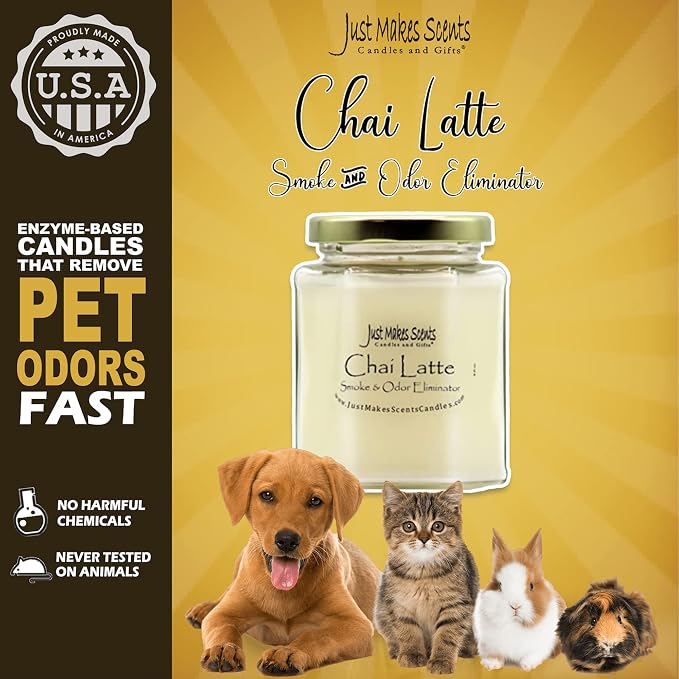 3 Pack - Chai Latte Scented Smoke and Odor Eliminator Candle - Odor Eliminating Scented Candles for Home - Neutralizes Cigarette, Food, and Pet Smells - Hand Poured in The USA