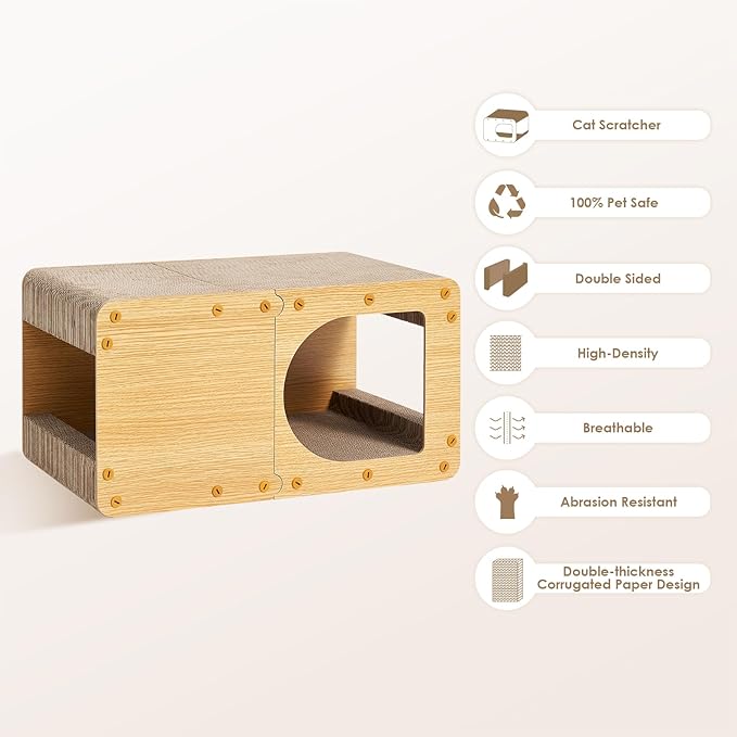 EHEYCIGA Cardboard Cat Scratcher House, 23-Inch Cat Scratch pad, Brown | Cat Scratching Board for Indoor Cats, High-density Corrugated Paper, Multi-function, Anti-scratch, Easy Install, Extra Large