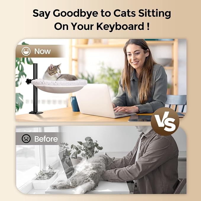 Cat Desk Bed, 360° Rotating & Height Adjustable Hammock Perch, Solid Metal Frame, Premium Velvet Fabric & 3D Mesh Cushion, 2 Washable Covers, Ideal Cat Bed for Indoor Use (Gray)