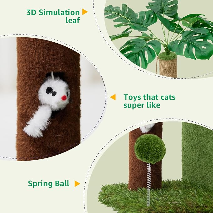 37"Cat Tree Tower With Scratching Post,Cozy Hammock For Indoor Cat | Multiple Cats,Heavy Duty,Sturdy,Corner Cat Condo,Cat Hammock,Green Cat Tree