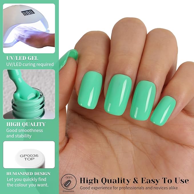 Neon Gel Nail Polish,15ml UV/LED Soak Off Turquoise Green Gel Polish for DIY Nail Art at Home or Manicure Salon,Spring Summer Color - GP0088