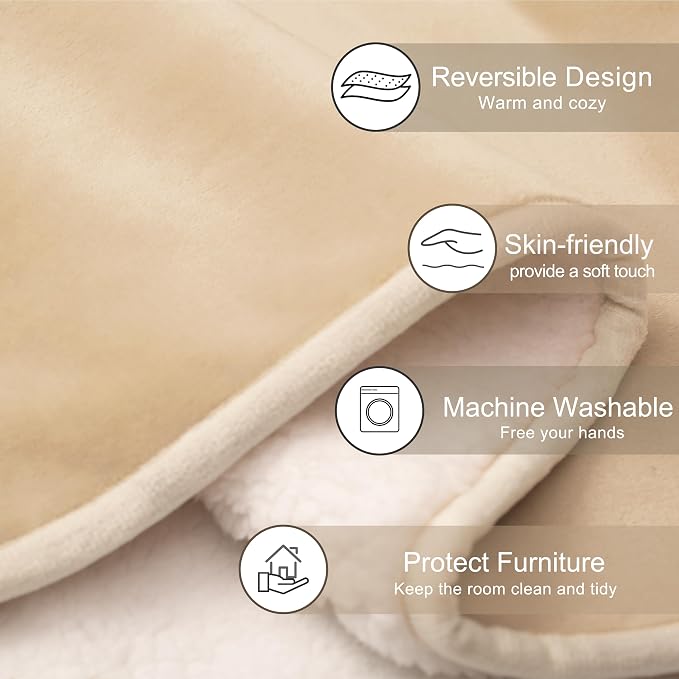 gogobunny Waterproof Bed Blanket, Reversible Sherpa Fleece Throw Blanket for Dog Puppy Cat, Furniture Cover Protects Bed Couch Sofa from Liquid Pee and Pet Fur (Beige, 25x35 inches)
