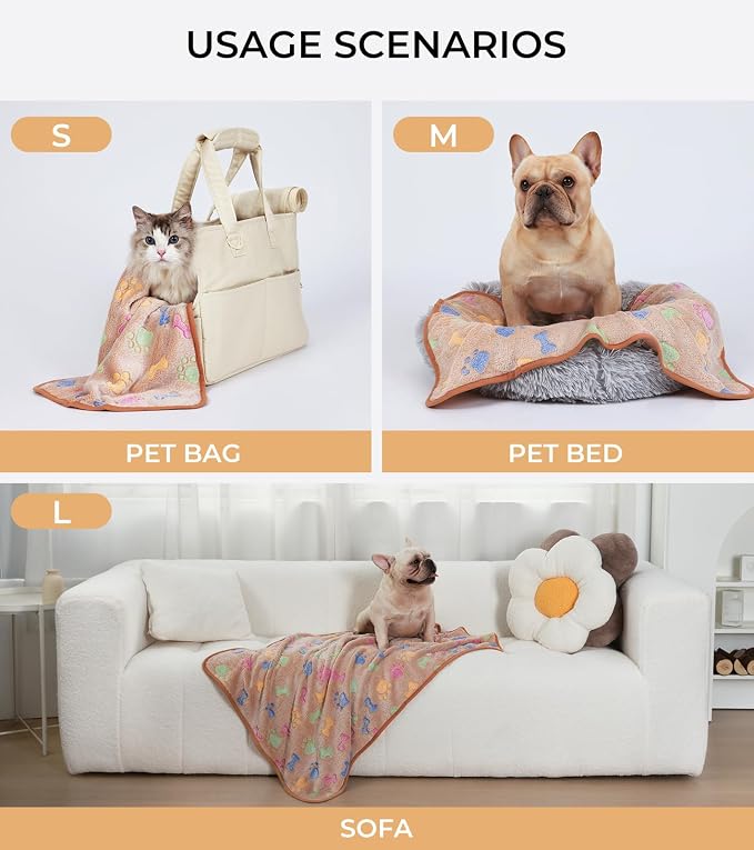 1 Pack 3 Blankets Super Soft Fluffy Cute Bone Pattern Pet Blanket Flannel Throw for Dog Puppy Cat Pink/Brown/Purple Small | Washable Throw Blanket for Crate, Couch, Bed, Travel. Cute Paw & Bone Print. Puppy Essential, Dog Gift,Pink/Brown/Purple