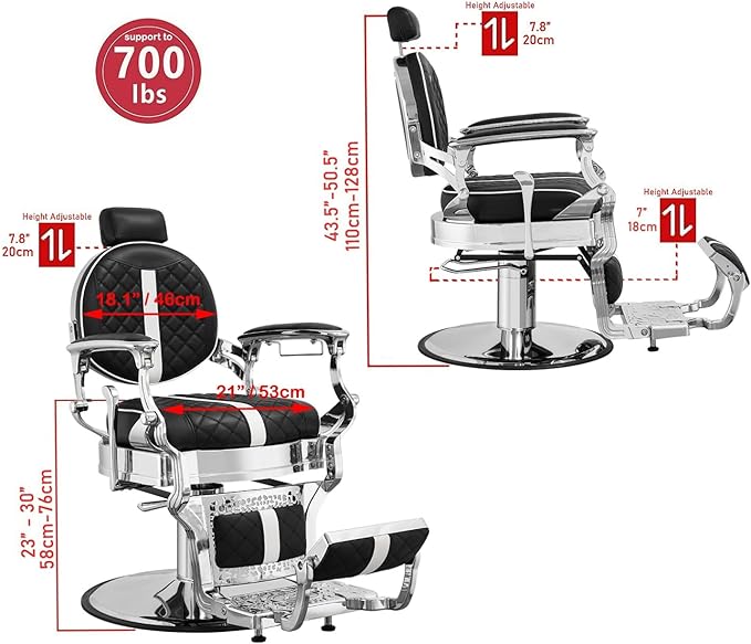 Kaleurrier Heavy Duty Barber Chair for Barbershop - Quilted Leather Hair Stylist Chair with Chrome Accents - Salon Furniture Equipment for Salon Station Home Massage Tattoo Black and White