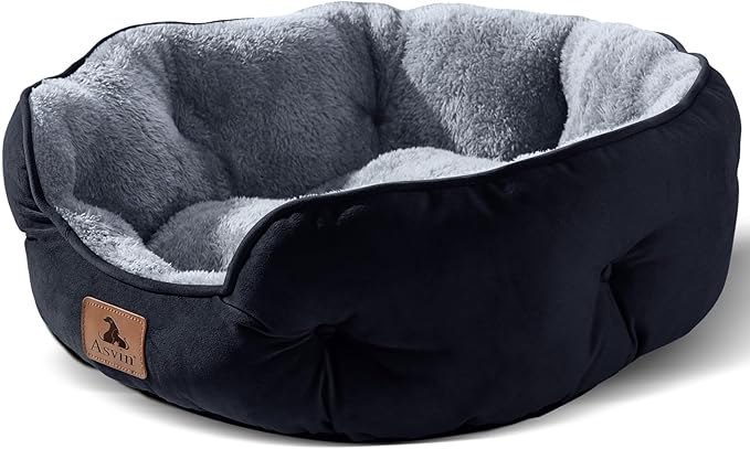 Medium Dog Bed for Medium Dogs, Large Cat Beds for Indoor Cats, Pet Bed for Puppy and Kitty, Extra Soft & Machine Washable with Anti-Slip & Water-Resistant Oxford Bottom, Black, 25 inches